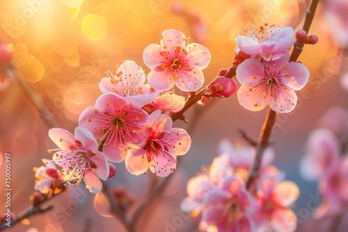 Golden Hour Cherry Blossoms: Radiant Spring Blooms
