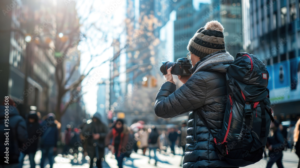 A man standing amidst a bustling crowd, holding up a camera to capture the diverse group of people gathered in one place A man standing amidst a bustling crowd, holding up a camera to capture the diverse group of people gathered in one place