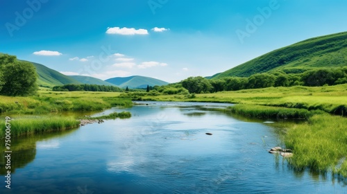 Clean river landscape with beautiful mountain background  beautiful nature background.