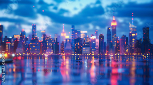 Manhattan Skyline at Twilight  Panoramic View of City Lights Reflecting on the River  Urban Night