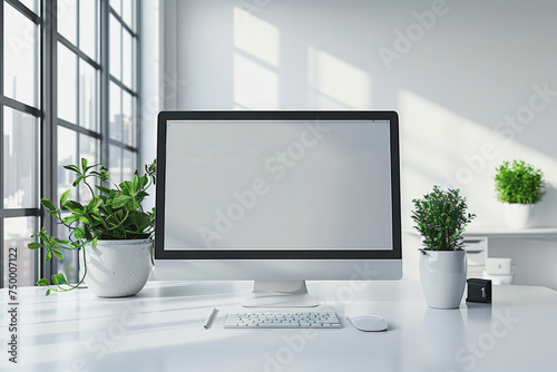 The conference room interior of a modern office with white walls and a monitor. AI Generated