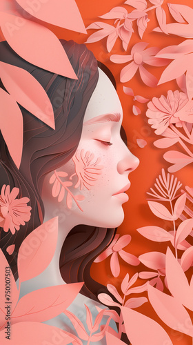 International Women's Day paper style concept illustration in naturalistic style, light pink
