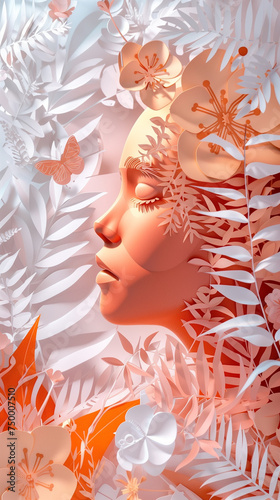 International Women's Day paper style concept illustration in naturalistic style, light pink