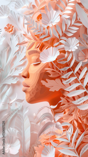 International Women's Day paper style concept illustration in naturalistic style, light pink
