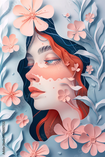 International Women's Day paper style concept illustration in naturalistic style, light pink