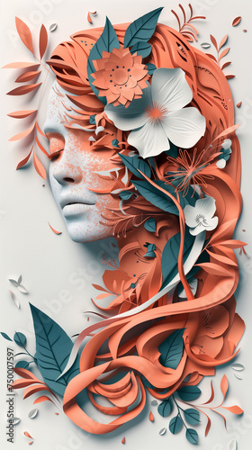 International Women's Day paper style concept illustration in naturalistic style, light pink