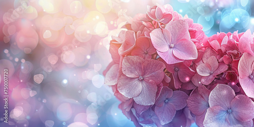 Pink floral heart shape with bokeh background in a garden setting