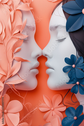 International Women's Day paper style concept illustration in naturalistic style, light pink
