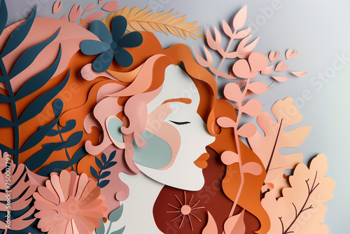 International Women's Day paper style concept illustration in naturalistic style, light pink