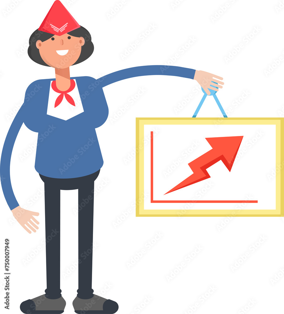 Air Hostess Character Holding Arrow Chart
