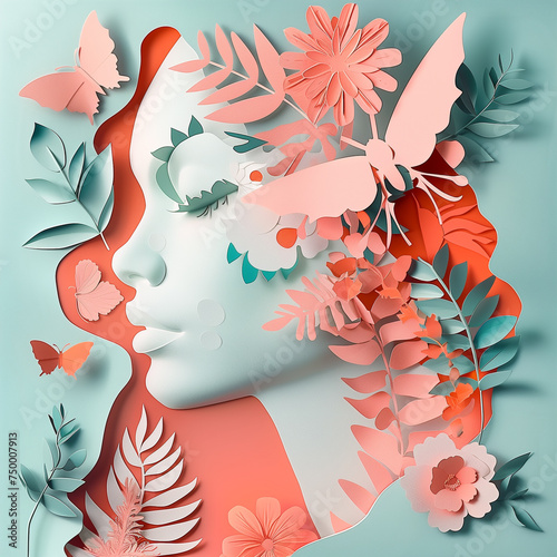International Women's Day paper style concept illustration in naturalistic style, light pink