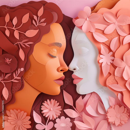 International Women's Day paper style concept illustration in naturalistic style, light pink