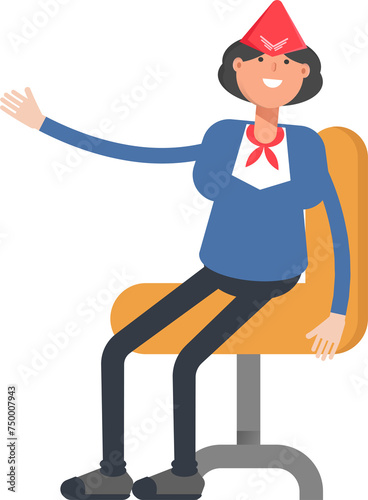 Air Hostess Character Sitting on Office Chair 