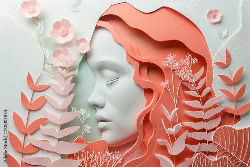 International Women's Day paper style concept illustration in naturalistic style, light pink