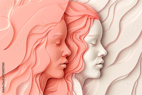 International Women's Day paper style concept illustration in naturalistic style, light pink