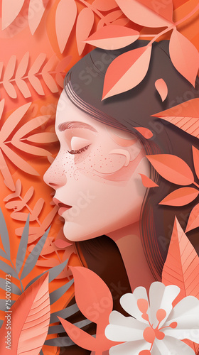 International Women's Day paper style concept illustration in naturalistic style, light pink