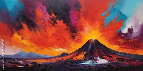 calming intermingling of a volcanic scene and vibrant, fiery hues #750008929
