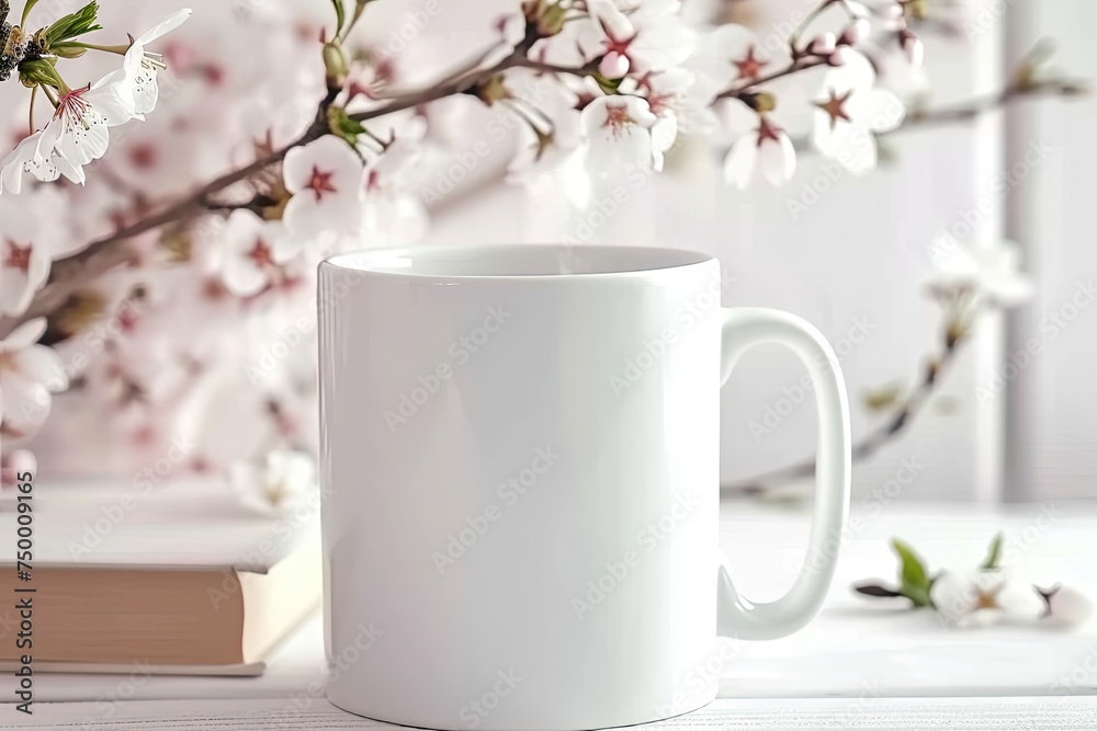 Free PSD ceramic mug with flowers.blank template for your design Free PSD ceramic mug with flowers.blank template for your design
