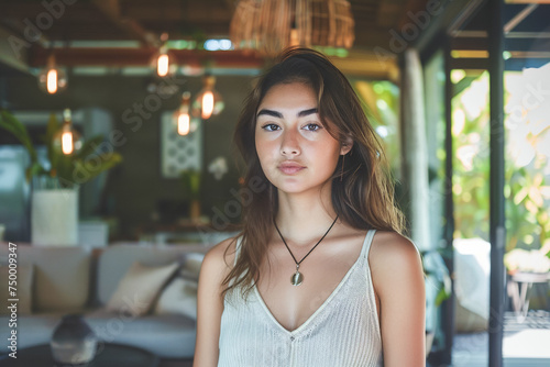 Native Hawaiian girl, stylish and attractive, a portrait of casual beauty.