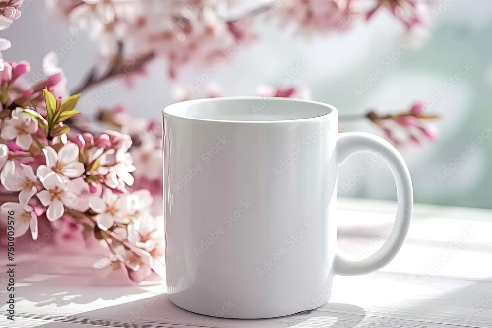 Free PSD ceramic mug with flowers.blank template for your design Free PSD ceramic mug with flowers.blank template for your design