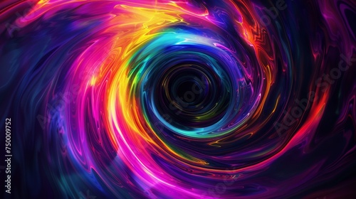 A swirling vortex of neon colors blending into a black abyss.