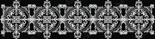 decorated white swirls and curls stripe on black