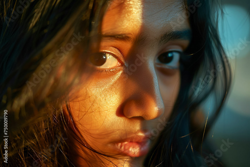 Indian girl portrait, young face, pretty child, happy model