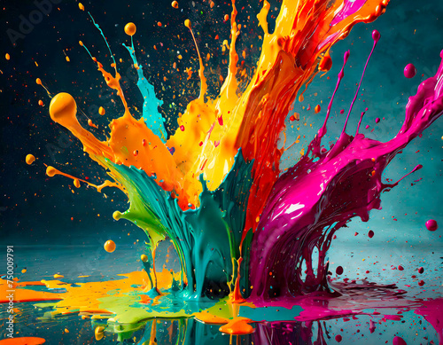 Squirt of multicolor paint created with generative AI technology