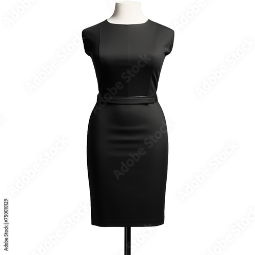 A classic black pencil skirt with blank label isolated on transparent background, png