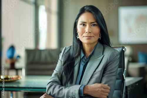 Portrait of a Native American business woman, corporate success, modern entrepreneur