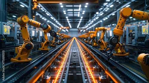 Robots Working on the Factory Floor in an Industrial Factory