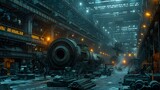 Industrial Factory with Machinery in a Matte Painting Style