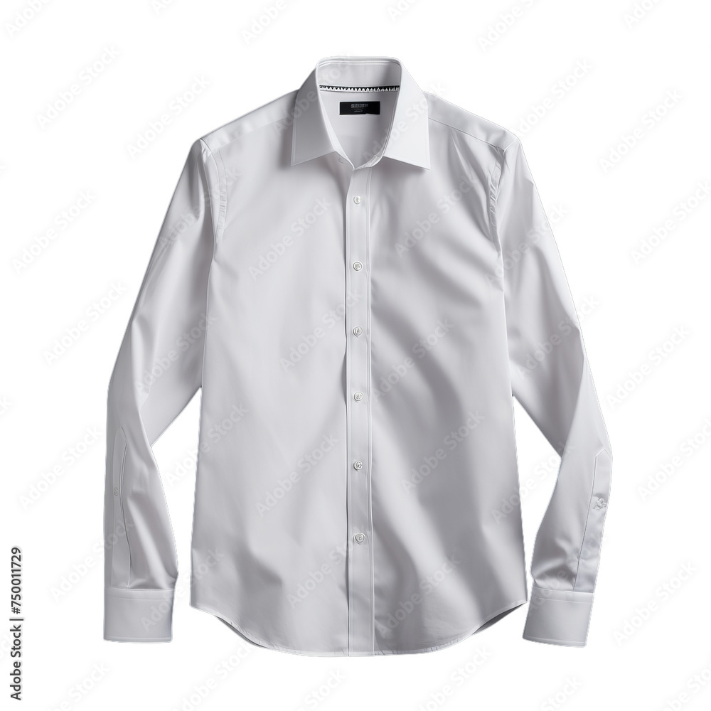 A classic white button-down shirt with blank label isolated on transparent background, png