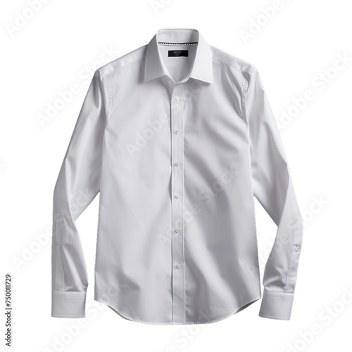 A classic white button-down shirt with blank label isolated on transparent background, png