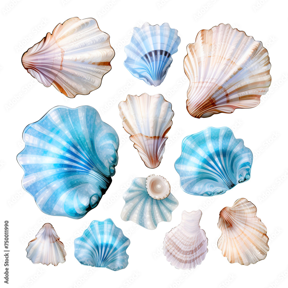 Blue sea shells isolated on white background Blue sea shells isolated on white background