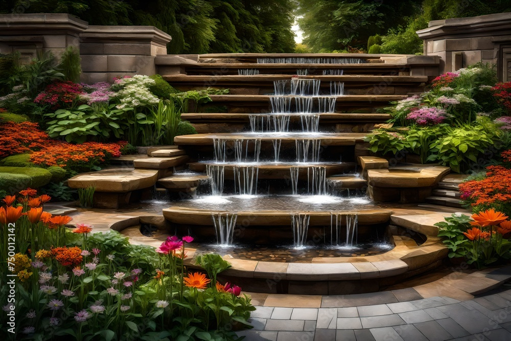 fountain in garden generated by AI technology