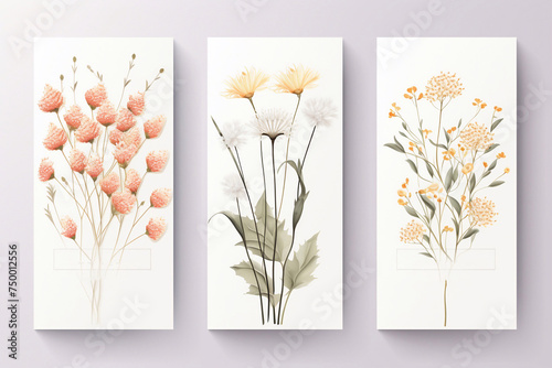 Design banner with spring is here logo. Card for spring season with white frame and herb. Promotion offer with spring plants, leaves and flowers decoration. Vector