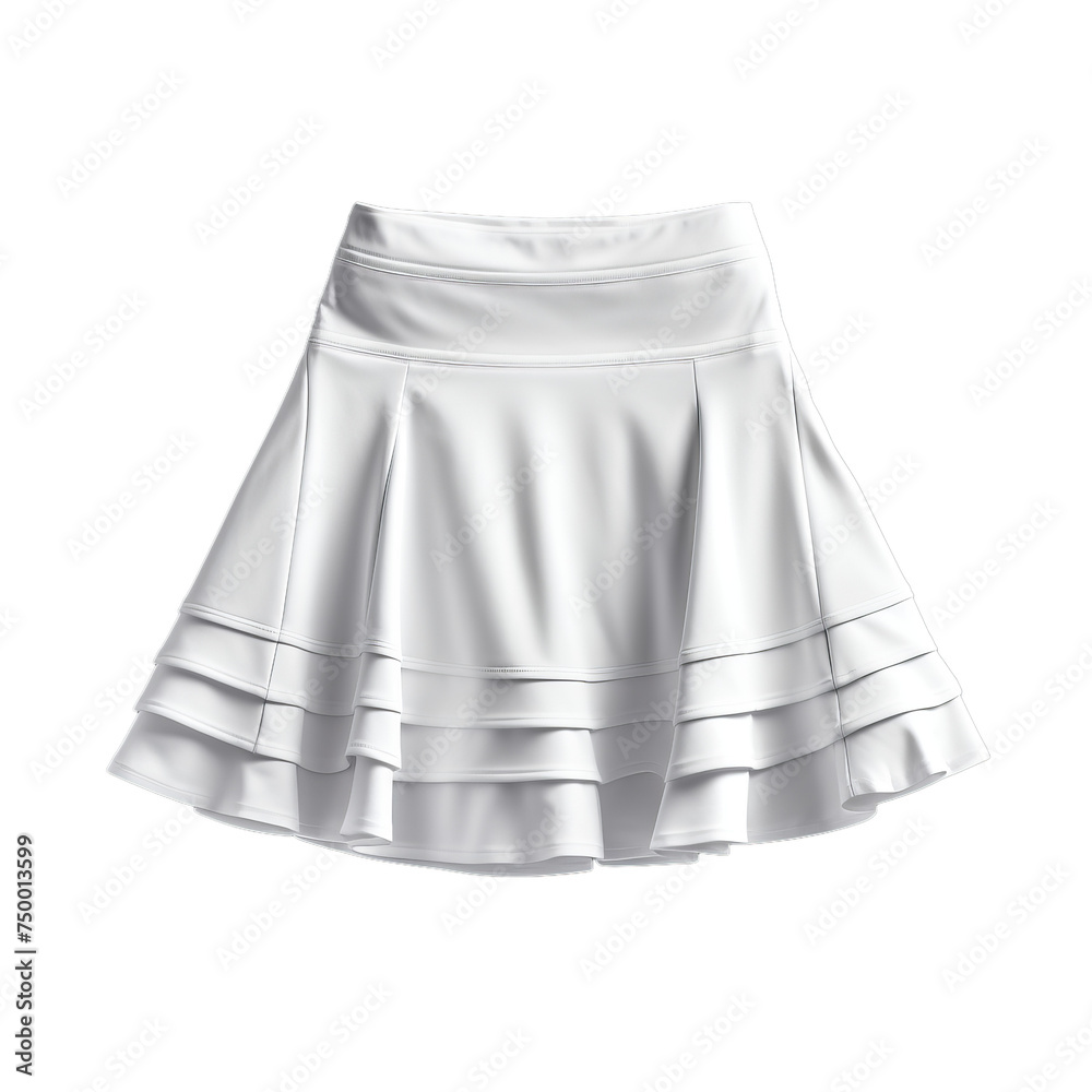 A classic white tennis skirt with blank label isolated on transparent background, png A classic white tennis skirt with blank label isolated on transparent background, png