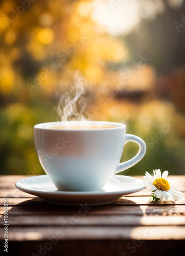 a cup of tea with chamomile. Selective focus.