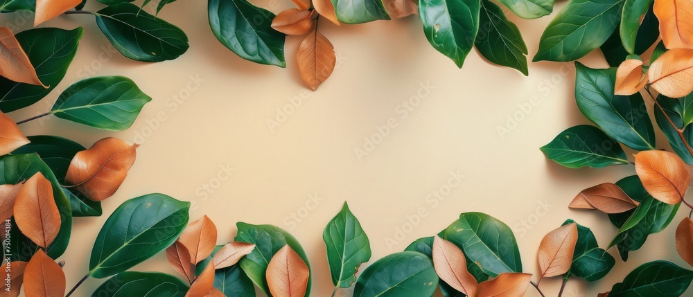Fototapeta premium Close Up of Leaves and Flowers on a Wall