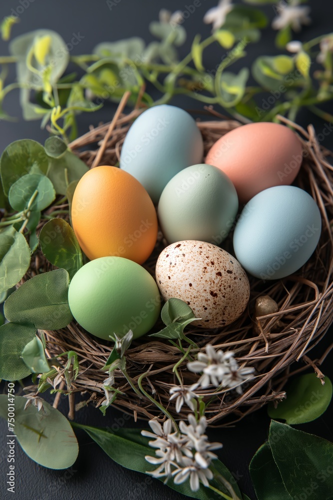 Easter eggs composition. Generative AI Easter eggs composition. Generative AI