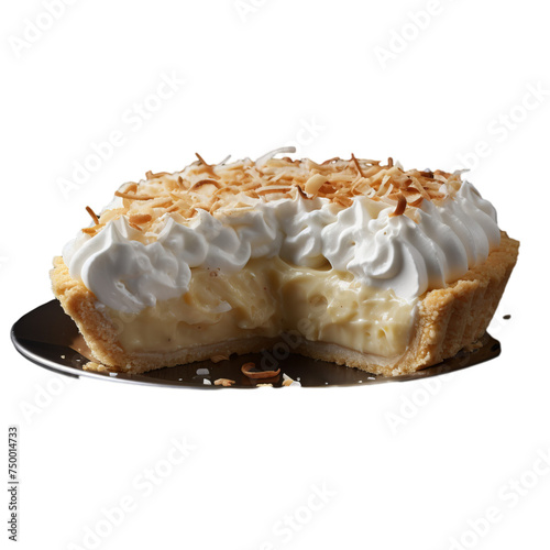 A coconut cream pie isolated on transparent background, png photo