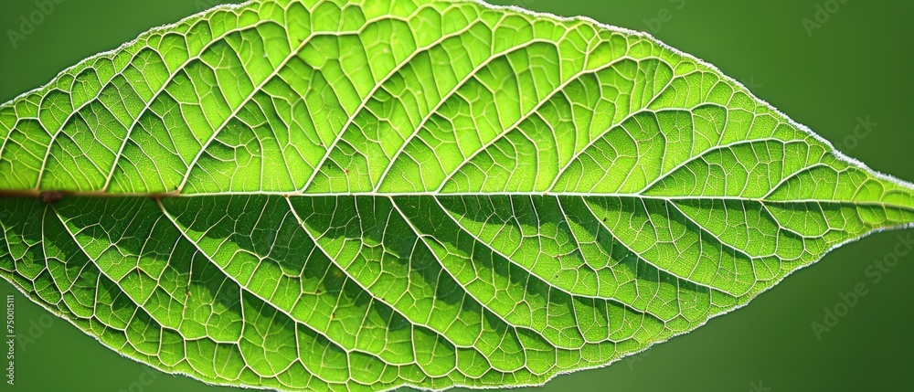 Close Up of a Green Leaf on a Green Background Close Up of a Green Leaf on a Green Background