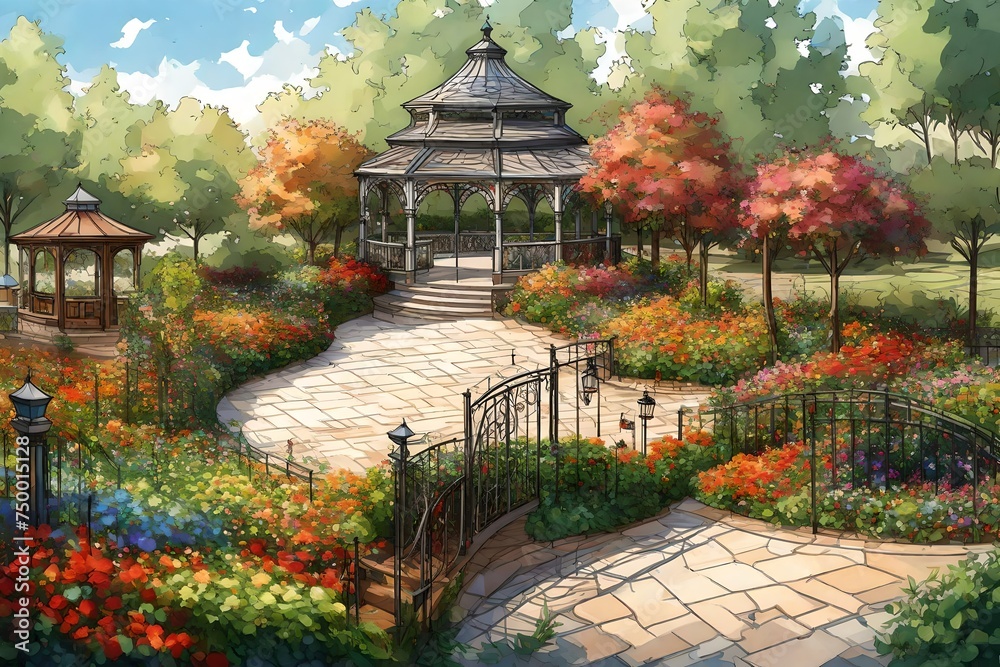 japanese garden in autumn generated by AI technology