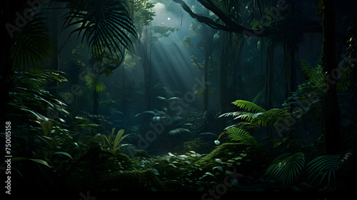 Deep tropical forest in darkness