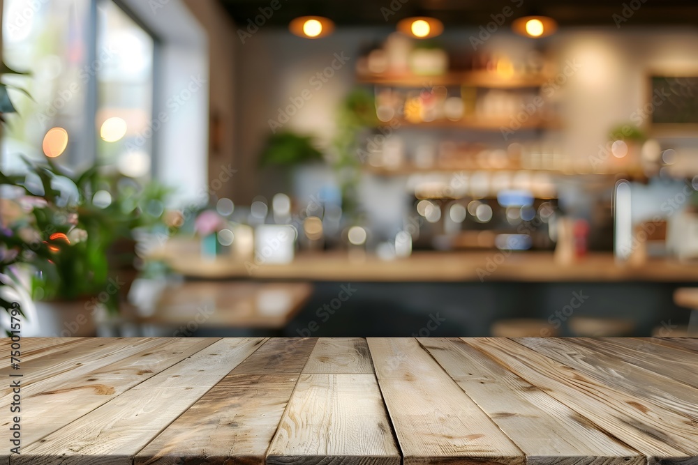 Wooden Cafe Table in a Cozy Coffee Shop Wooden Cafe Table in a Cozy Coffee Shop