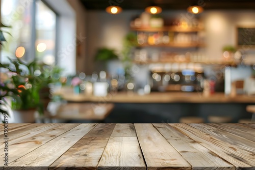 Wooden Cafe Table in a Cozy Coffee Shop