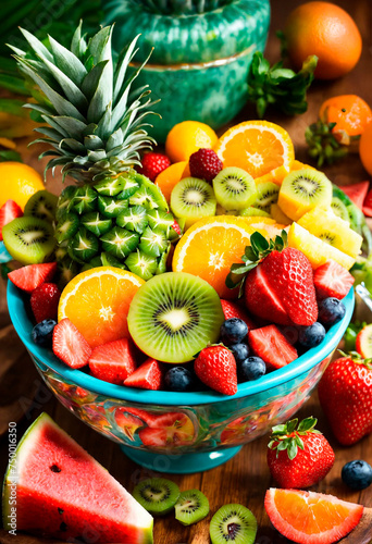 fruit salad in a plate. Selective focus.