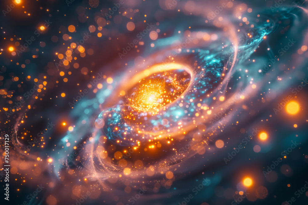 Fototapeta premium An abstract representation of a galaxy, featuring glowing spiral arms and a plethora of stars, capturing the mesmerizing beauty of the cosmos.
