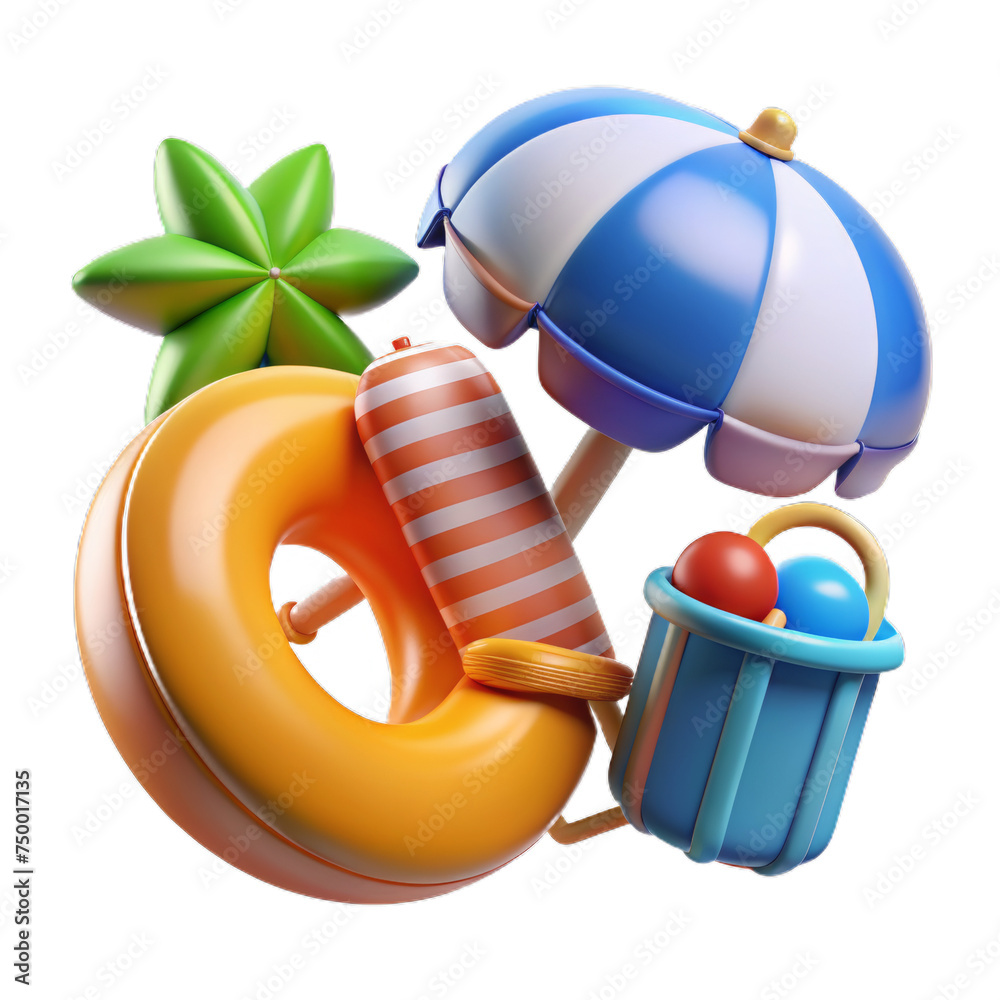 Summer 3d realistic render icon set. object with beach elements, summer ...